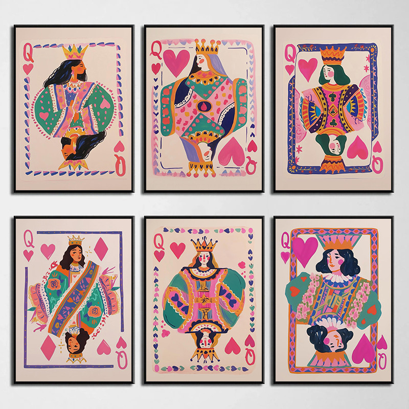 

Queen of Hearts Poker Poster Colorful Playing Card Print Canvas Painting Preppy Wall Art Pictures for Room Home Aesthetic Decor