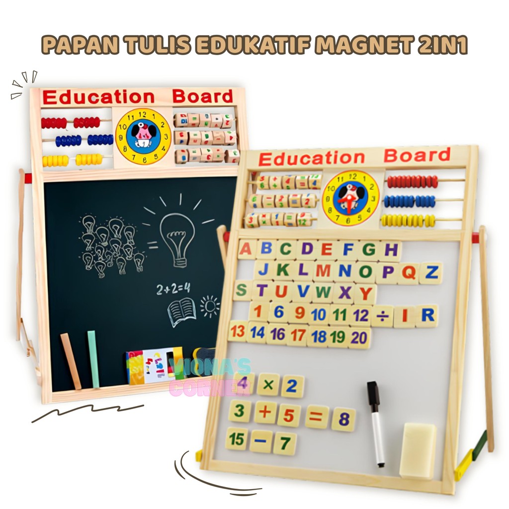 Papan Tulis Anak White Board Hitam Putih Magnet Mini Kecil Portable Spidol Penghapus Bisa Dihapus