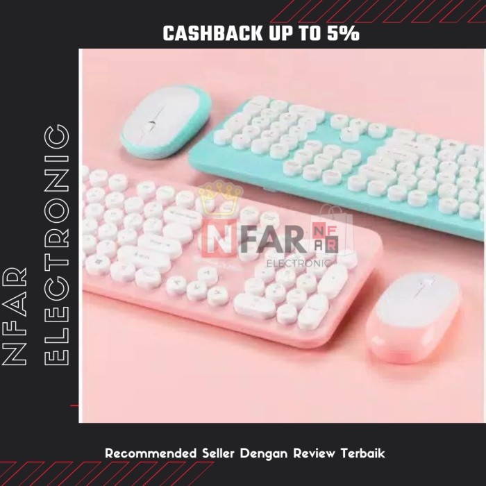 keyboard wireless gaming combo mouse keyboard tanpa kabel lucu pink