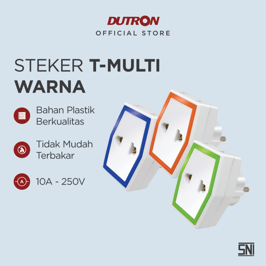 DUTRON Steker T-Multi Warna – Steker Listrik 2 Cabang SNI – Bahan Tahan Panas dan Berkualitas