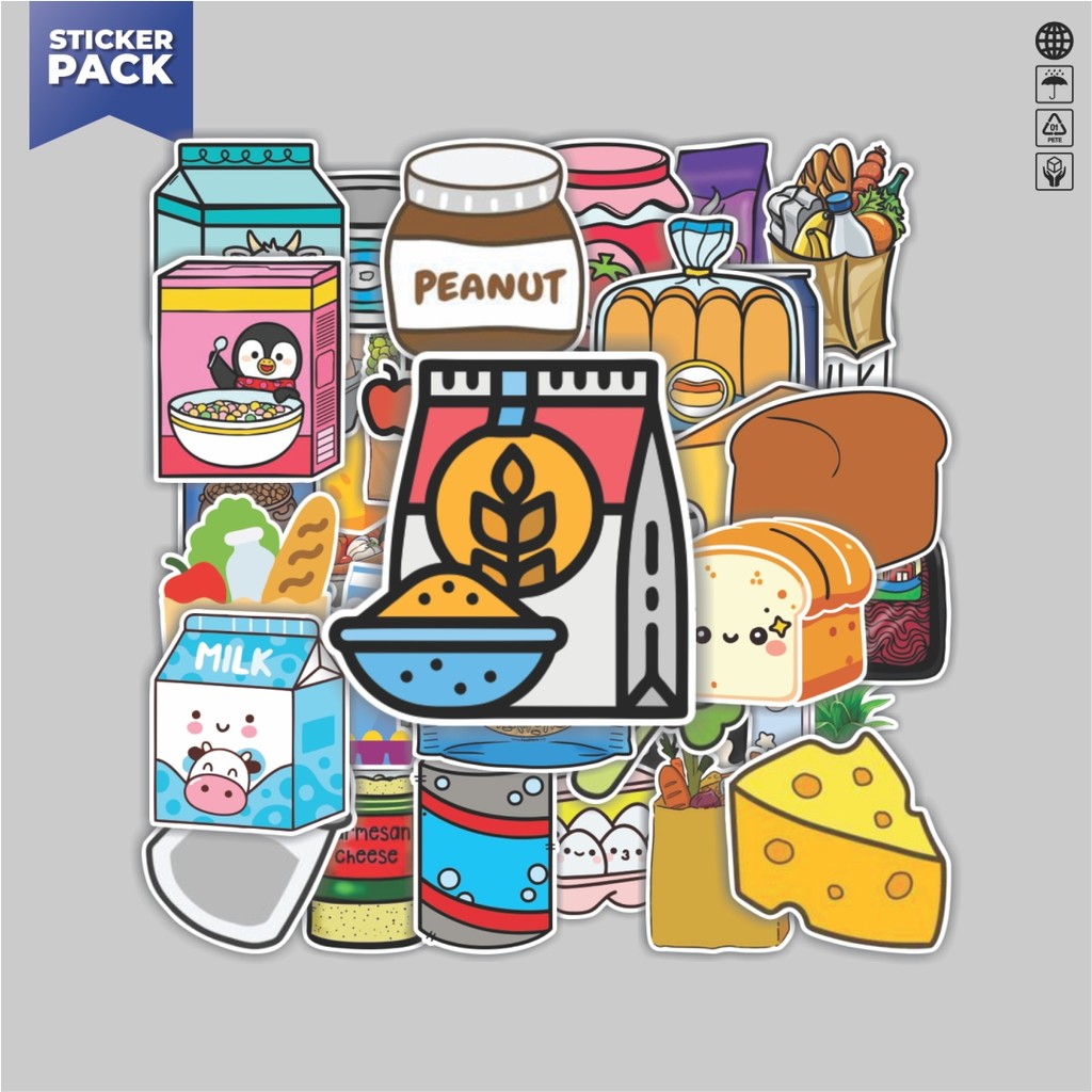

[100PCS]Stiker Pack Stiker Groceries [Bahan Makanan] Aesthetic Vinyl Anti Air Dekorasi Sticker Laptop Buku Journal Koper Helm Casing HP Gitar Helm Skateboard