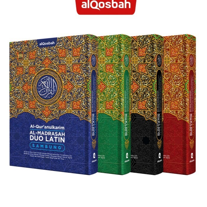 Al Quran ALMADRASAH DUO LATIN SAMBUNG A4 HC Besar Penerbit Alqosbah Tajwid Warna Transliterasi Latin