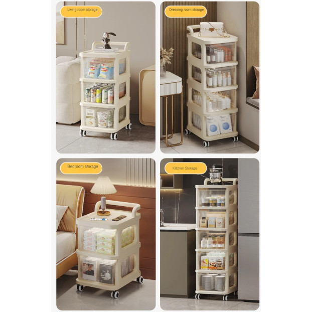 Rak Penyimpanan 5 Laci Multifungsi Lemari Troli Dorong Baju Baby Stuff Rak Troli Susun Serbaguna Pla