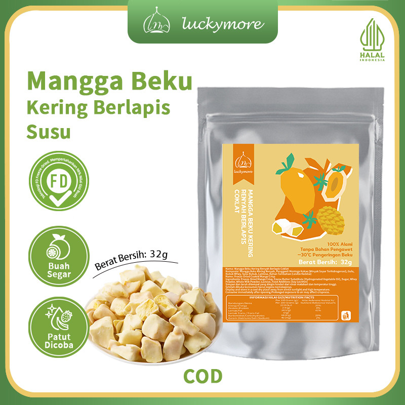【Luckymore】HALAL Mangga Beku Kering Renyah Berlapis Coklat 32gr, Cemilan Sehat, Mangga Kering, Kerip