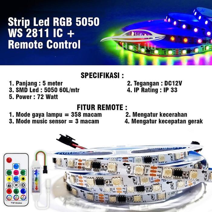 LED Strip RGB 5050 WS2811 / WS 2811 / 2811 IC IP33 + REMOTE CONTROL DC 12 Volt IC Pintar