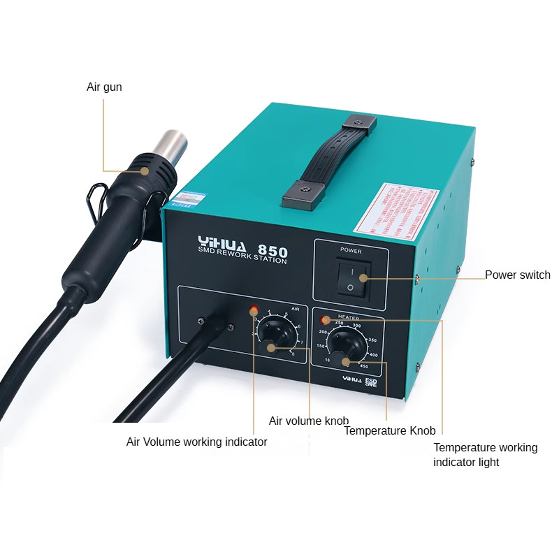 850 3 Nozzles Lead free Air Pump Type Hot Air Soldering Station SMD Rework Station With Heat  Desold