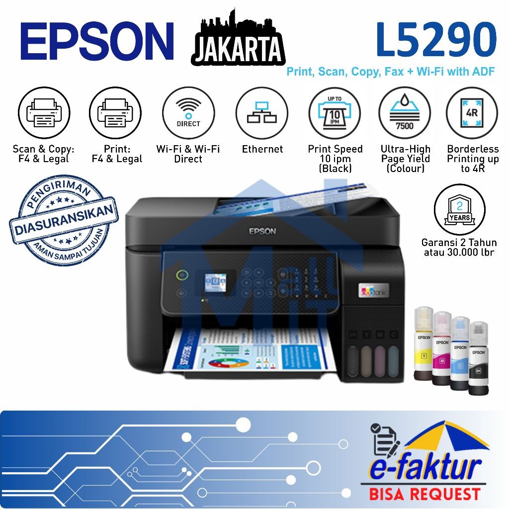 GigaByte Store MALLIT EPSON Printer Epson L5290 L-5290 Pengganti L5190 F4 Legal Wireless Wifi Garans