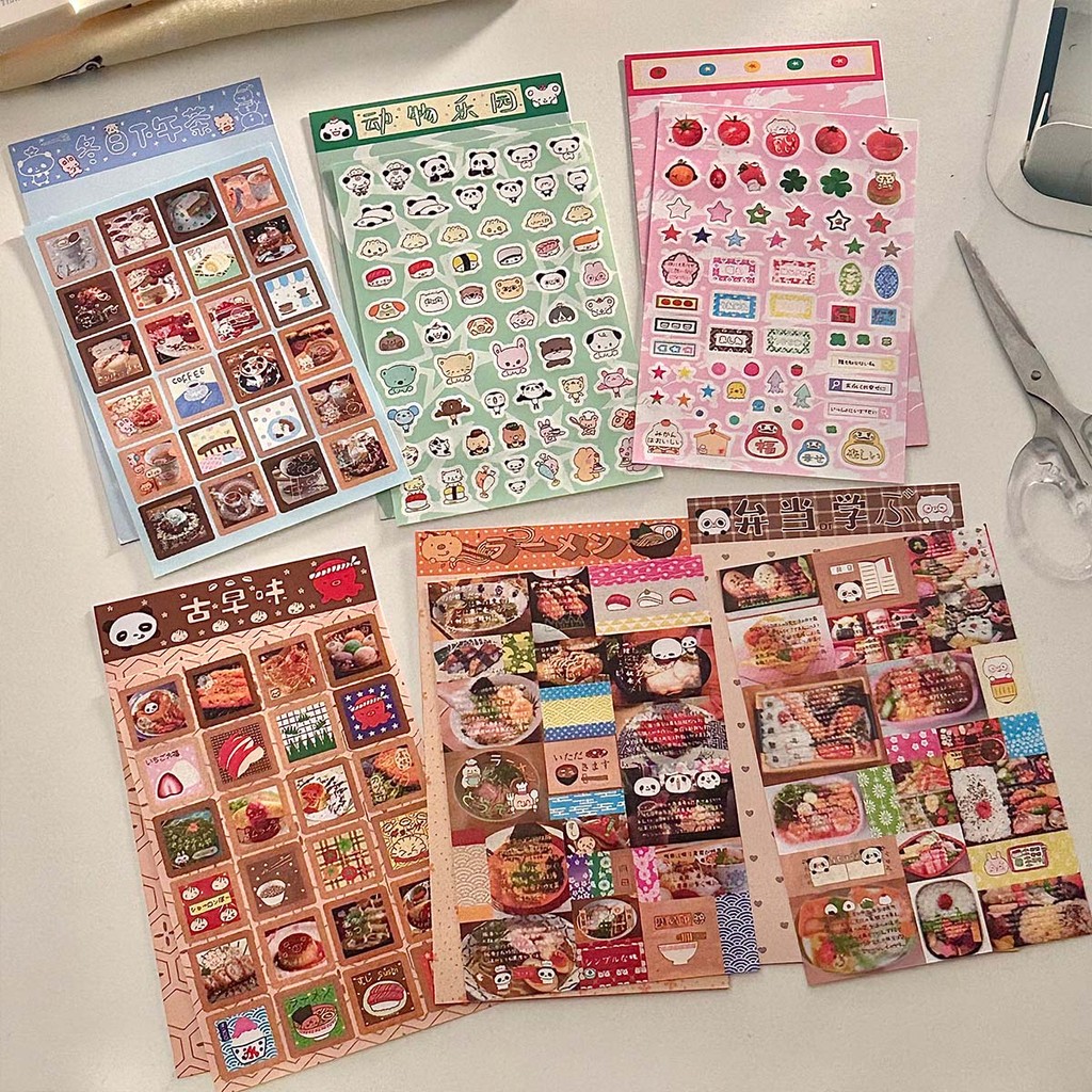 Cute Panda Stickers Vintage Style Stamp Sticker Japanese Alphabet Food Scrapbook Journal Phone Case 