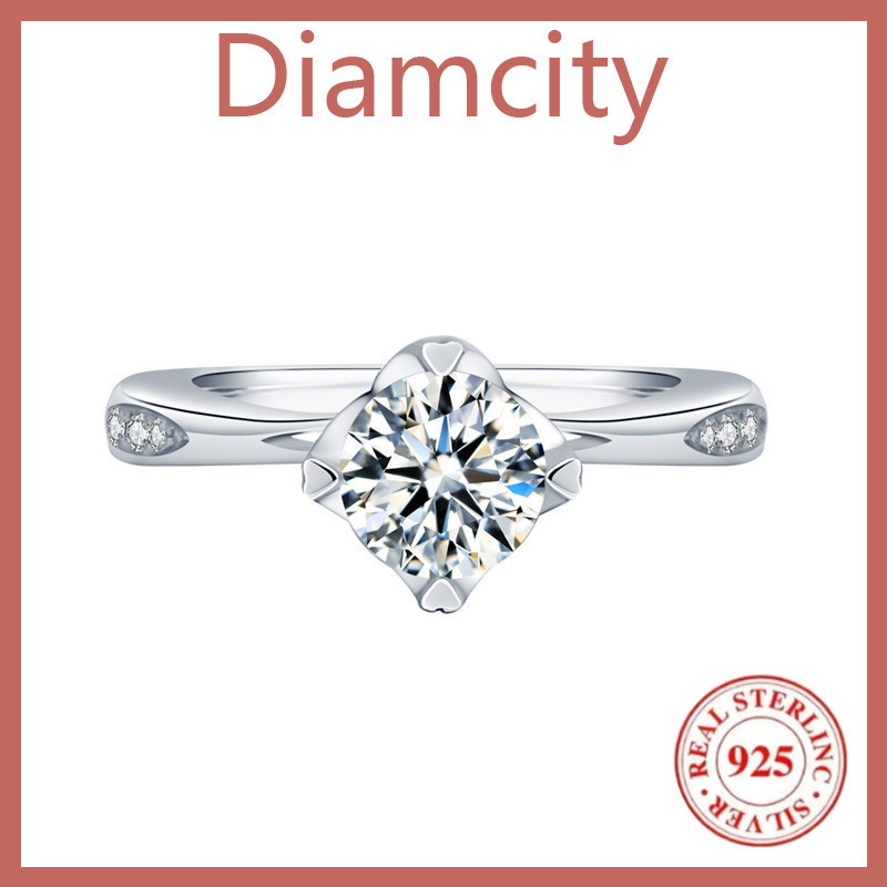 [Diamcity] Cincin Moissanite Empat Cabang Klasik Untuk Perhiasan Pertunangan Wanita