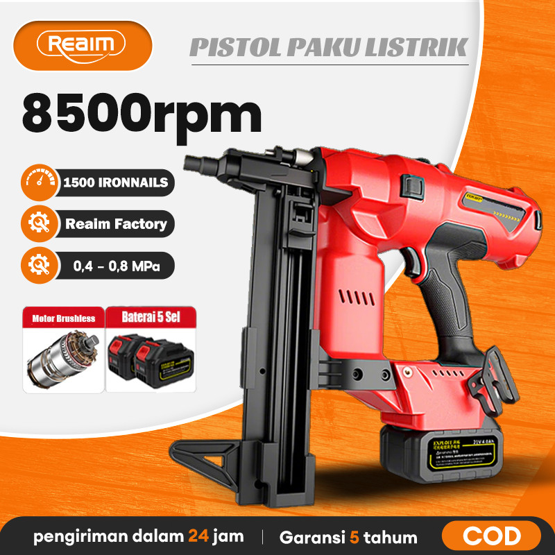 Reaim Mesin paku tembak Pneumatic Nailer Gun Tracker Air Nail Gun Nailer Alat Paku Tembak Stapler An