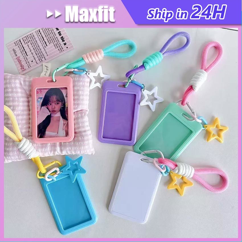 Photocard Holder Candy Color With Lanyard Plastik Id Card Case PC Korean Kartu Idol Kpop Aesthetic T