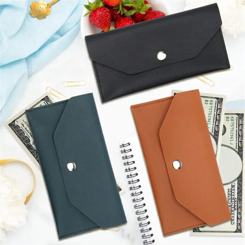 Solid color PU leather business card holder large bill wallet card holder envelope business card hol