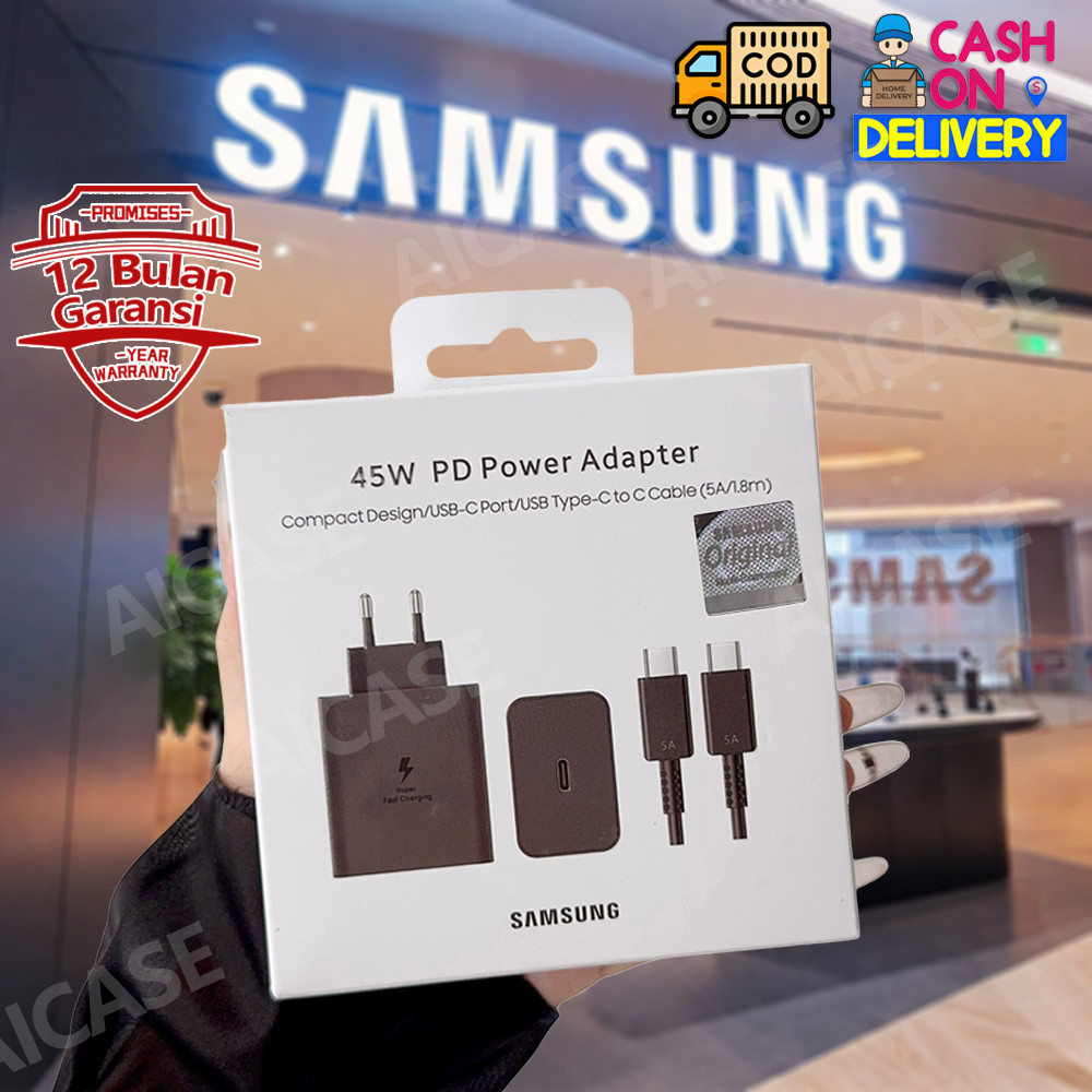 【12 BL GARANSI 】45W Charger Samsung 1.8M Meter Type C Super Fast charging Kabel C to C Original  Kep