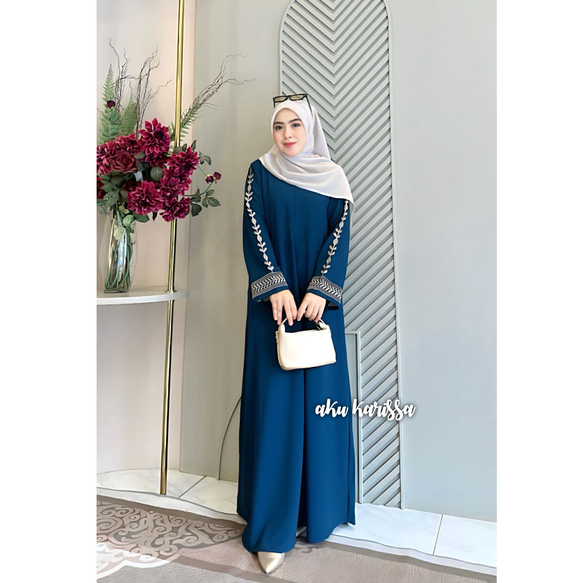 DIKASHOP GAMIS ABAYA MECCA SABRINA BORDIR ORI BY AKU KARISSA DRESS SIMPEL KEKINIAN