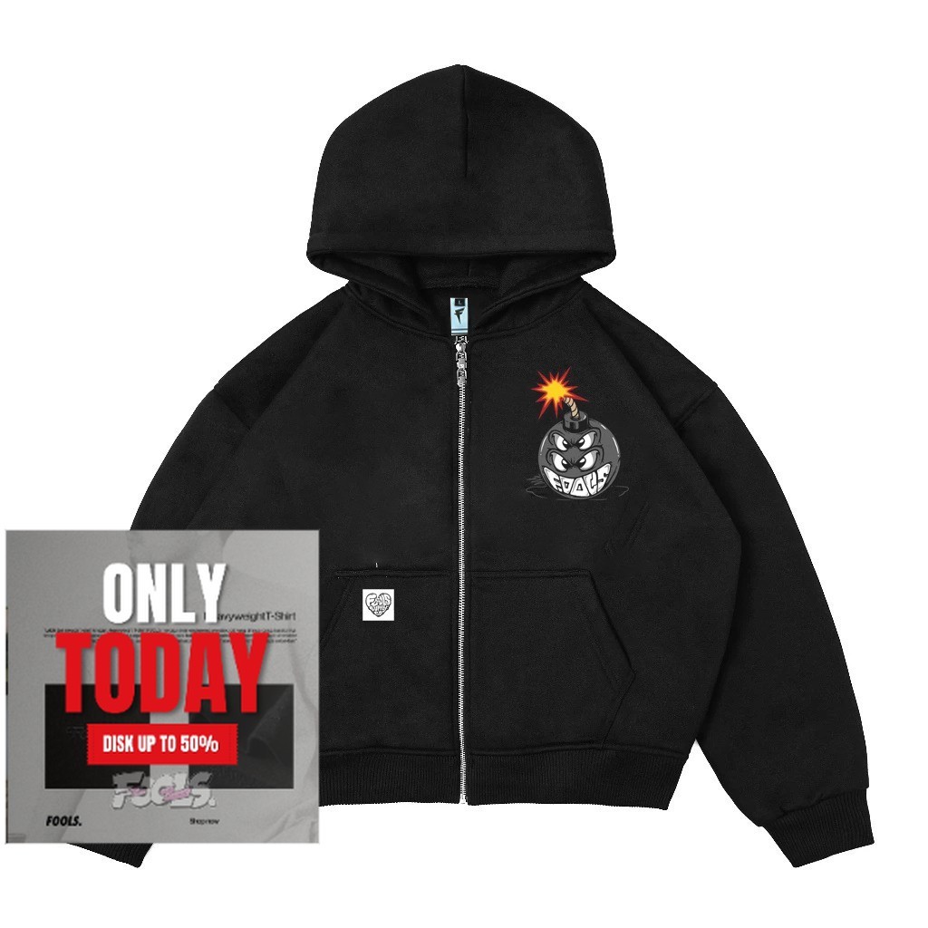 Fools Clothing - Jaket Zipper Bomb BLack | Jaket Pria | Jaket Hoodie