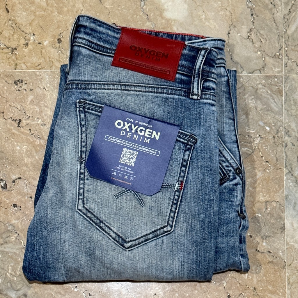 Celana Panjang Jeans Pria Oxygen Denim Original 706 Slim Fit Stretch Mid Blue 706-5341