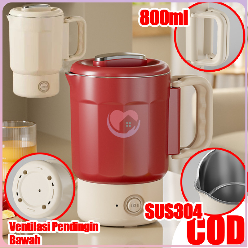 【COD】Ketel Listrik Lipat Portabel, Ketel Stainless Steel 800ml / SUS304, Ventilasi Bawah, Gagang Lip