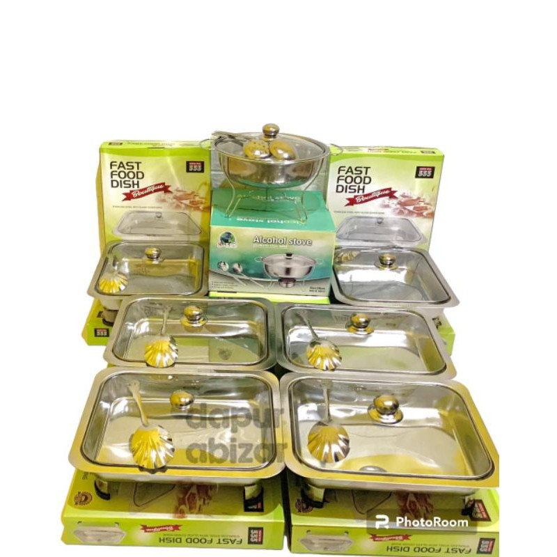 PROMO Prasmanan set stainless full kaca isi 6 set 1 bulat 5 kotak