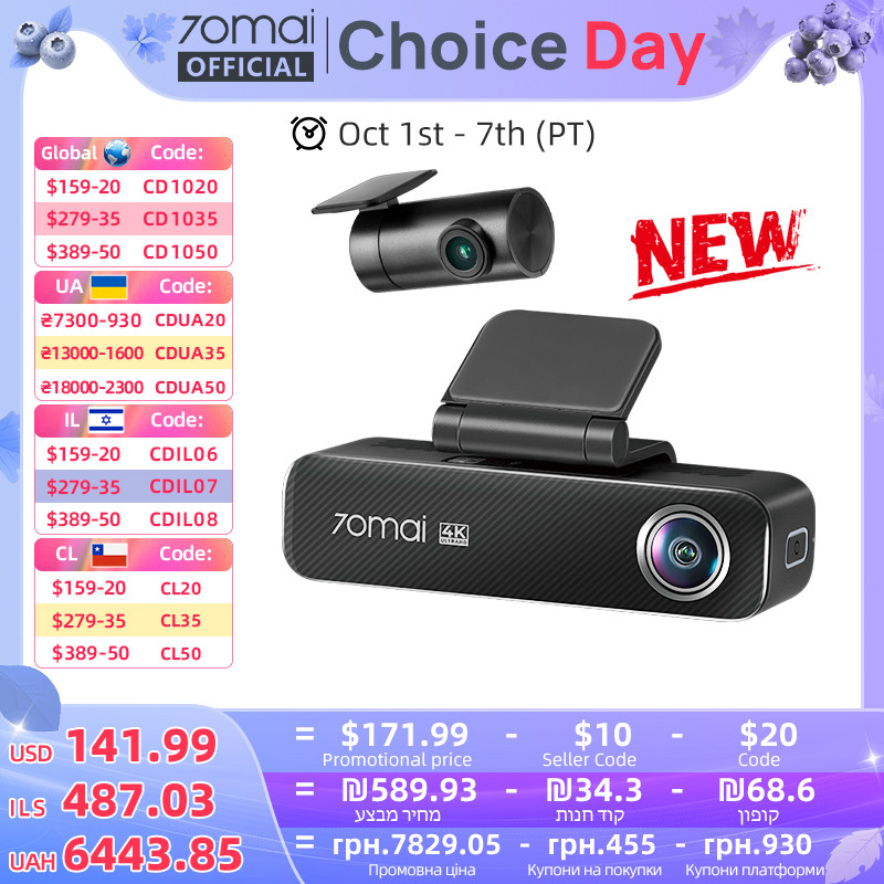 70mai Dash Cam 4K M800 2160P eMMC Built-in 128GB GPS ADAS Support 24H Parking Guard 4G Compatible Up