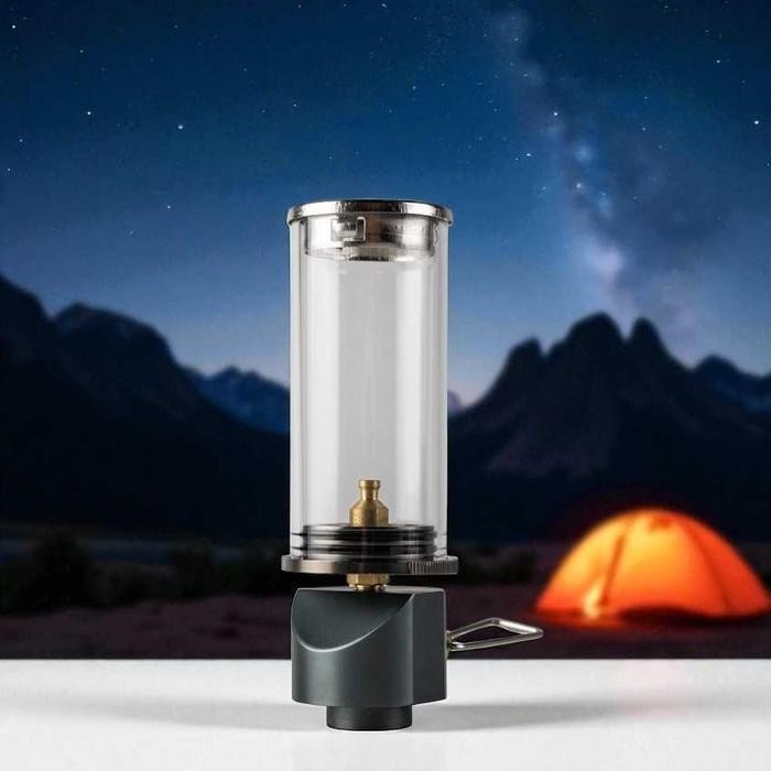 Lentera Camping Portabel BRS-55 Lampu Outdoor Mini Gas Lantern Aluminium Alloy Kaca Tempered