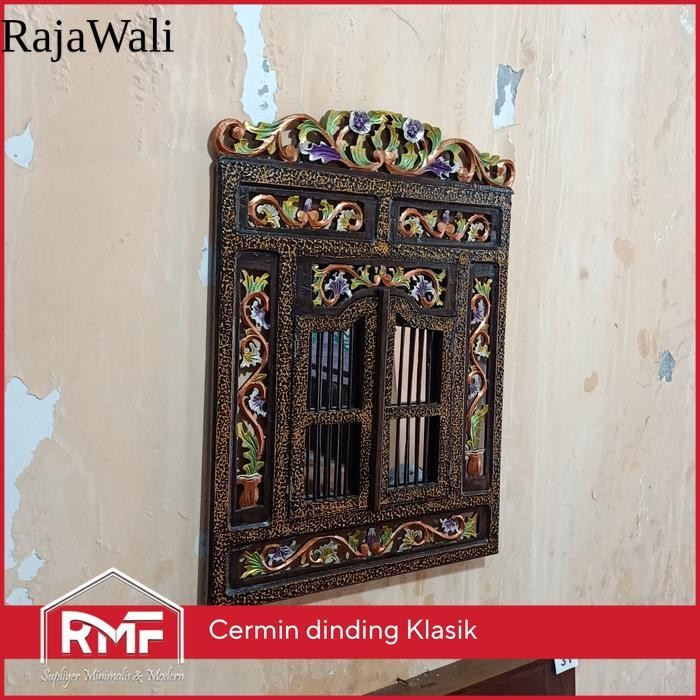 cermin dinding ukiran jawa kayu jati untuk hiasan ruangan KH13