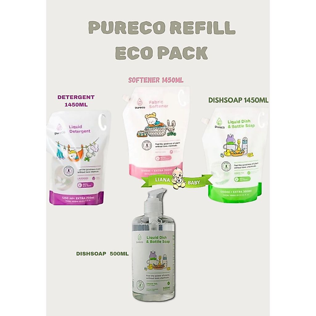 PERA816A PURECO LIQUID DISH & BOTTLE SOAP POUCH 1450ML/500ML/ SABUN CUCI BOTOL BAYI / LIQUID DETERGE