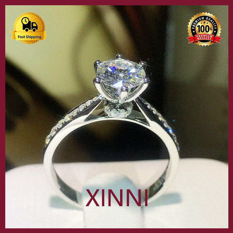 XINNI Cincin Moissanite Simulasi 2 Karat Berlapis Emas Putih PT950 Cincin Pernikahan Hadiah Proposal