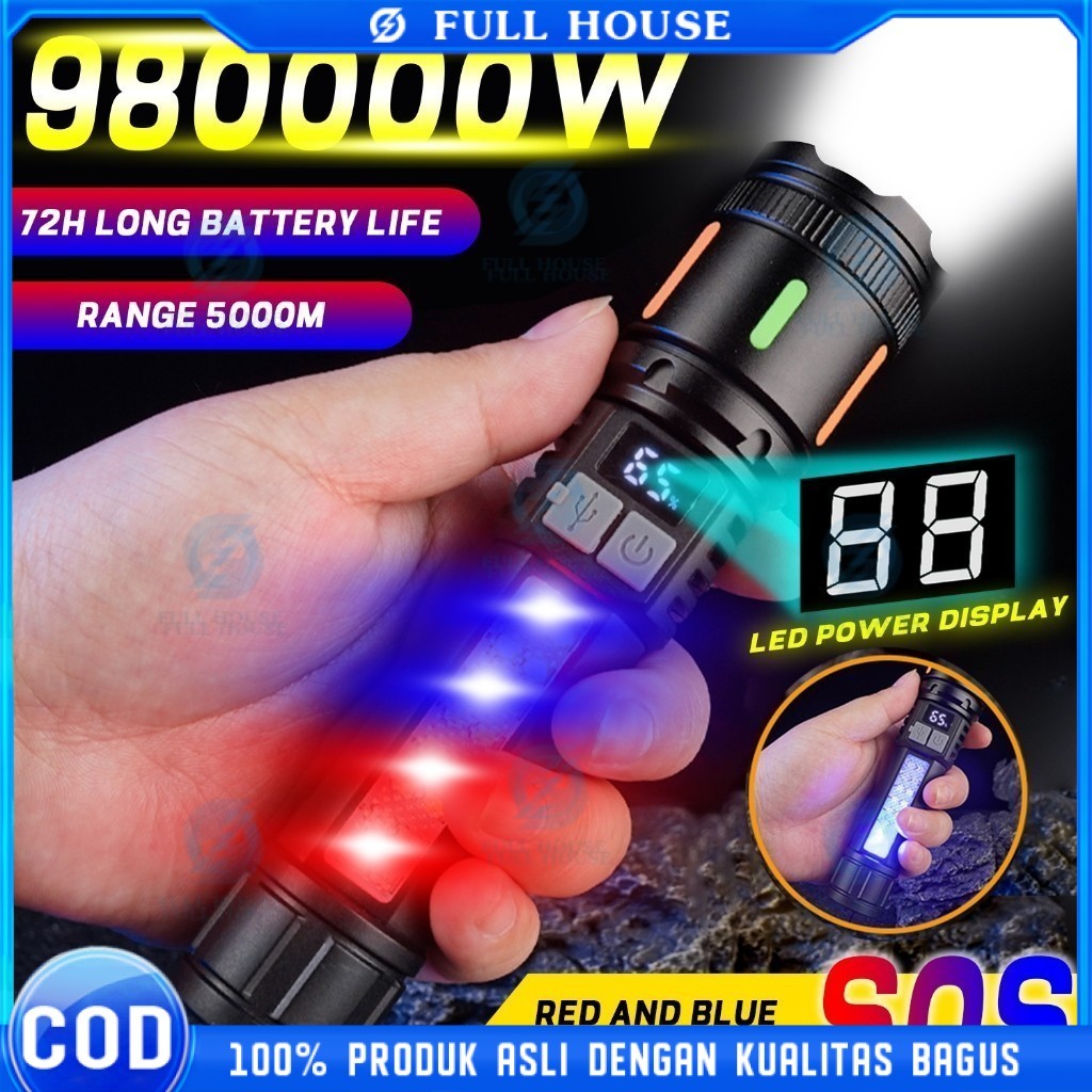 Full House High Power LED Senter Swat Police Terbaik / Senter Led Rechargeable / Senter Cas Usb Zoom