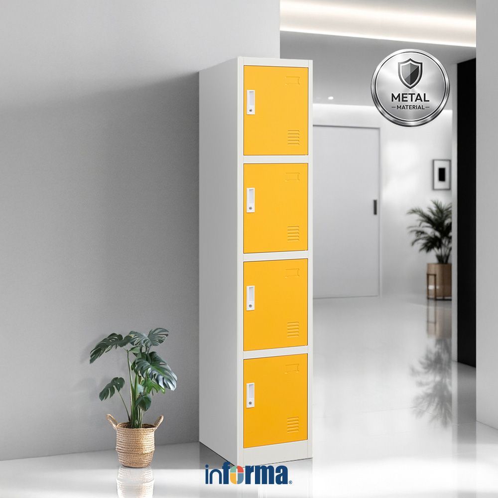 Informa Loker Metal 4 Pintu - Putih/Kuning Lemari Loker Kabinet Locker Storage Pintu Locker Cabinet