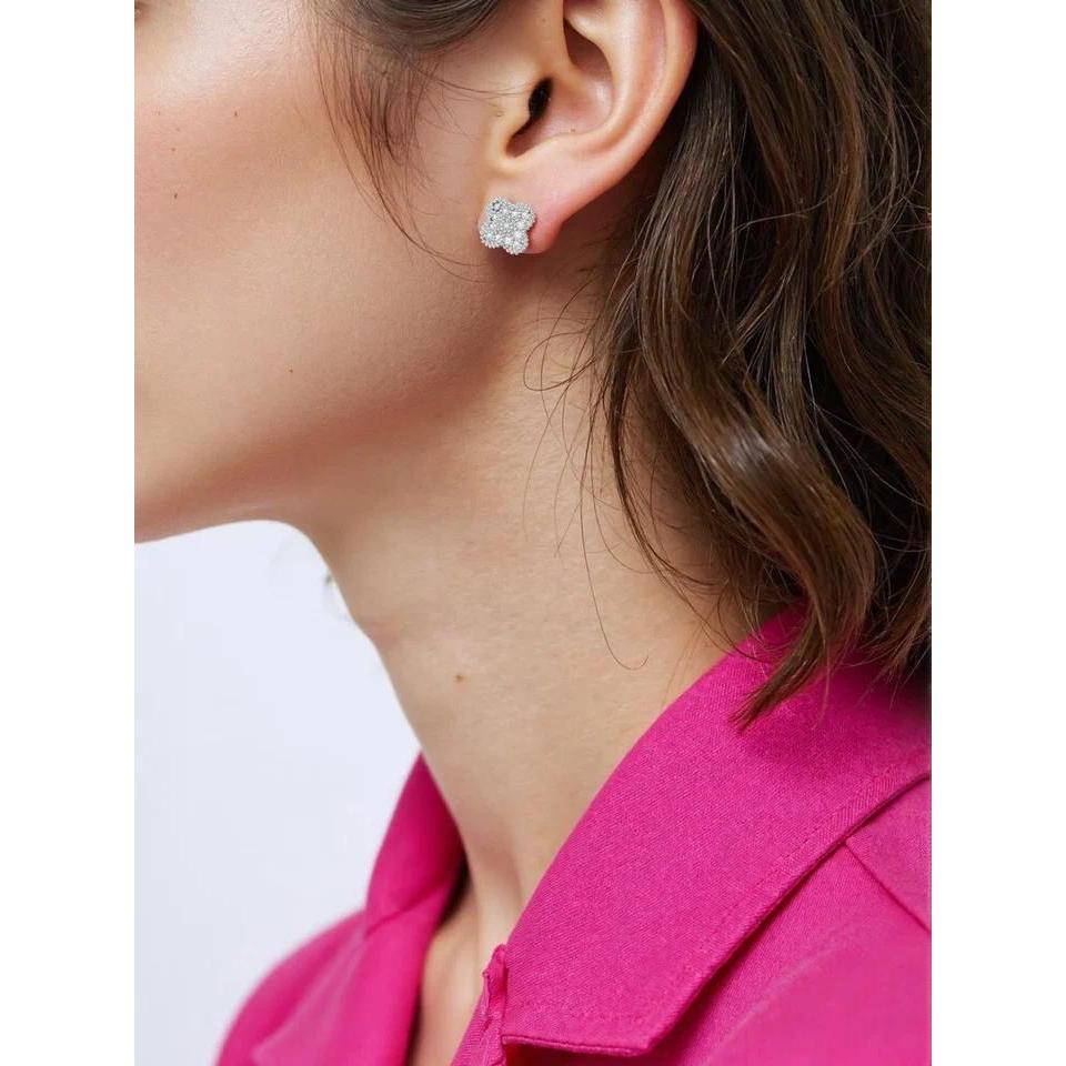 Anting-anting TK Shiny Flower untuk Wanita Pria, Mewah Elegan Warna Emas Putih, Perhiasan Fashion Ha