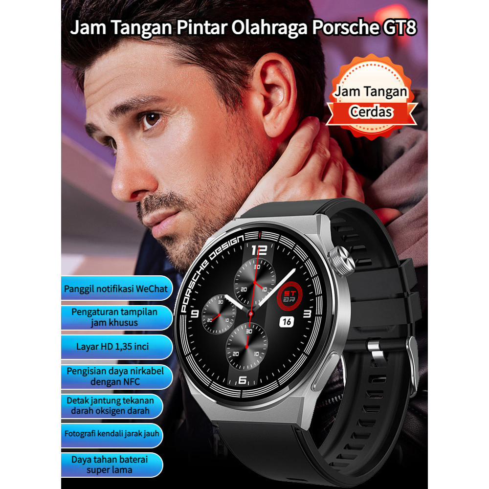 Porsche Design Premium HFHGT8 Jam Tangan Pintar Porsche Olahraga / Bluetooth / Detak Jantung / Tidur