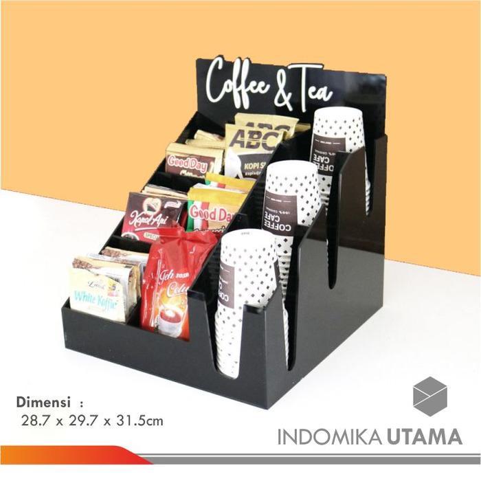 rak acrylic kopi display siap seduh large & cup organizer multifungsi - Hitam, Kopi Seduh