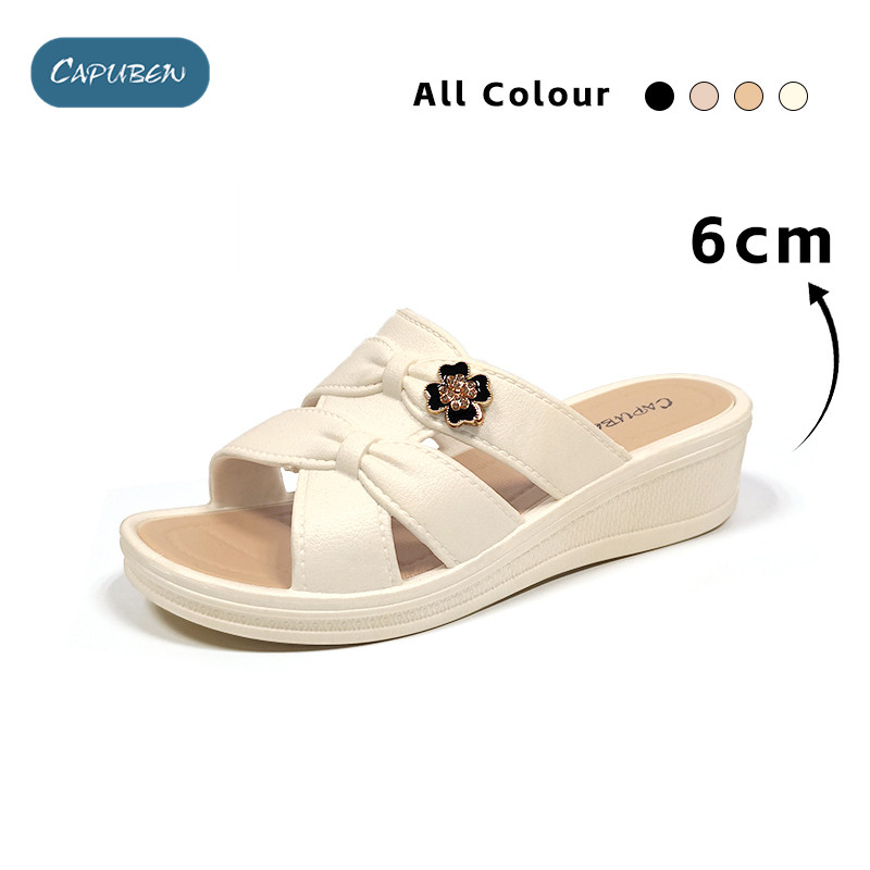 CAPUBEW Bunga Kristal Wedge Sandal untuk Wanita Ujung Terbuka Platform Anti Selip Insole Lembut Sand