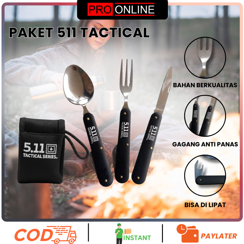 Paket sendok garpu pisau pembuka botol portabel travel camping outdoor sendok 511 | F11
