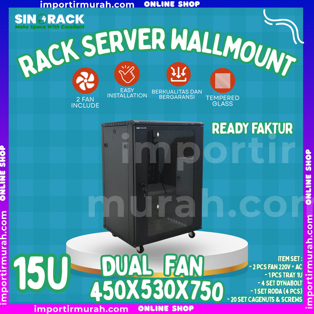 Sinorack Wall Mount Rack Server 15U Hitam Elegan
