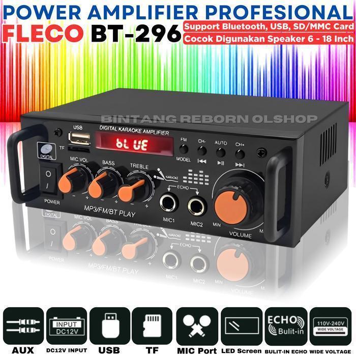 COD TERMURAH Ampli Power Bass Bluetooth 600 Watt Fleco BT 296 Audio Penguat Suara Full Bass, Treble,