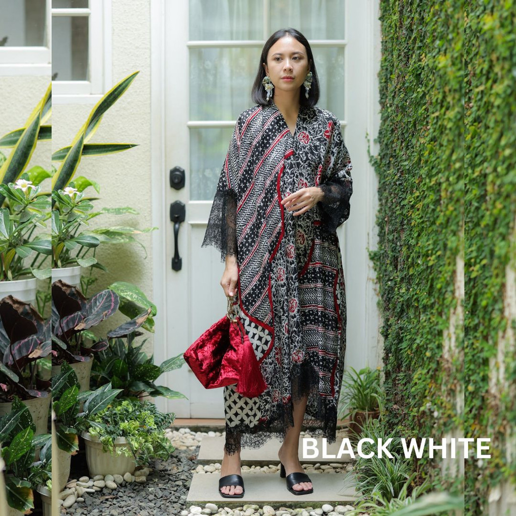 Anjani Lace Viscose Dress Batik Viscose Kombinasi Renda Lengan Panjang, Busui Friendly Viscose Renda