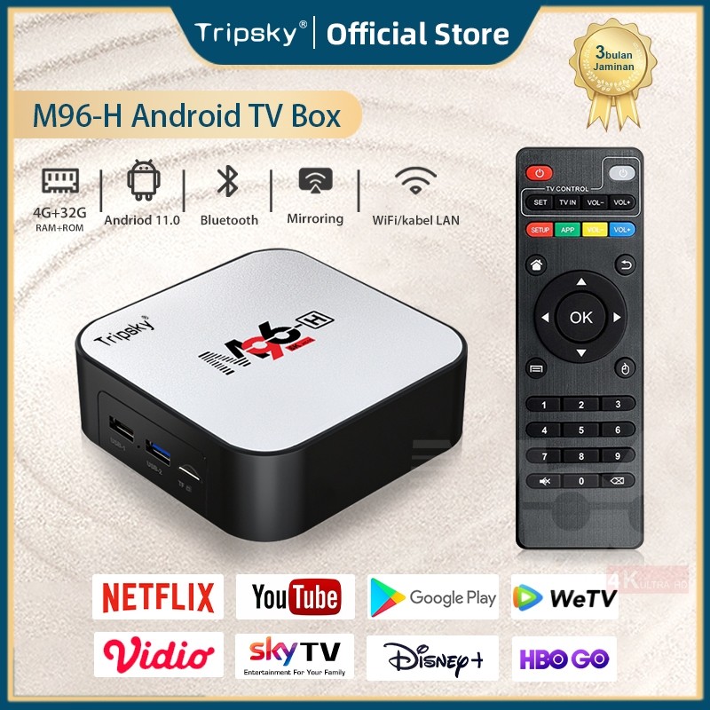 Tripsky Android TV BOX M96-H 6K HD Smart tv box Android 11.0 Ram 4g Rom 32g Bluetooth Tv Box Android
