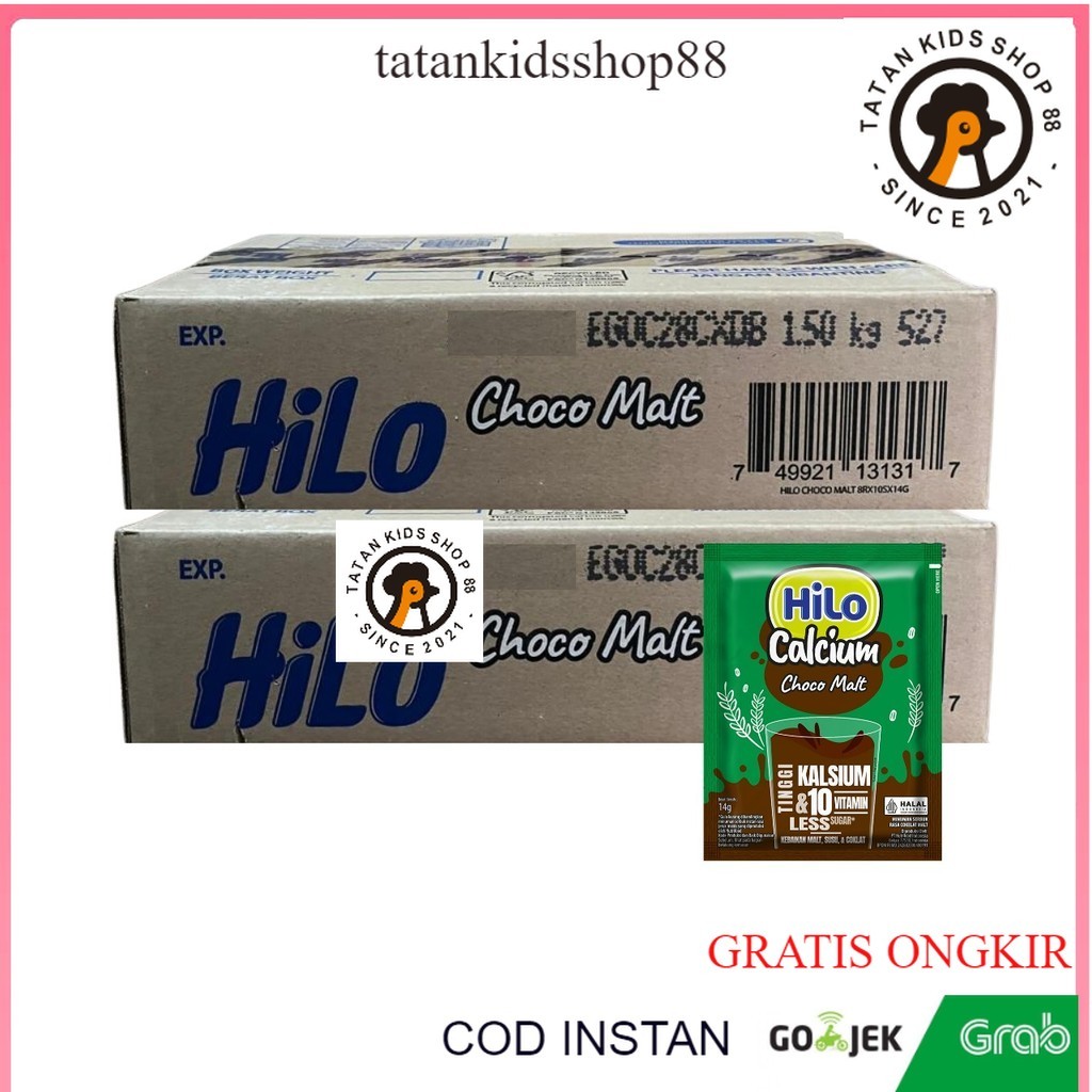 

HiLo Choco Malt Karton Hi Calcium Dus Isi 8 Renceng 10 Sachet Cokelat Susu Berenergi Tinggi Kalsium Hailo Peninggi Badan