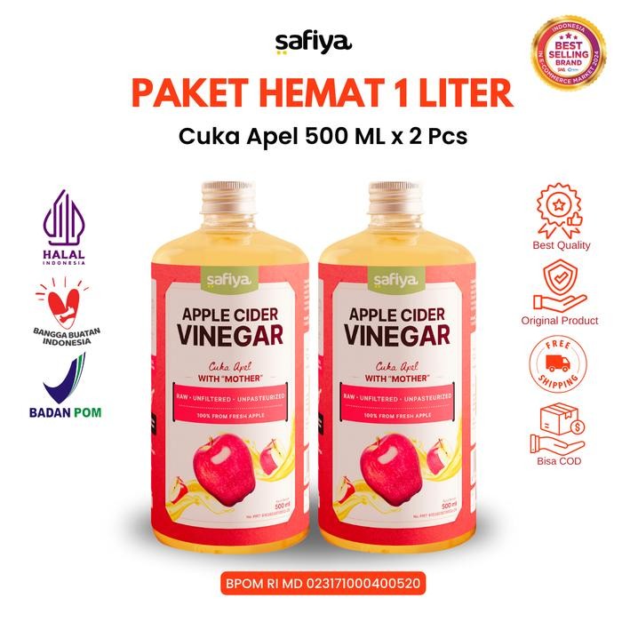 

HOT PRODUK Safiya Cuka Apel 1 Liter Fresh 100% Murni Apple Cider Vinegar With Mother - 500ml x 2 botol