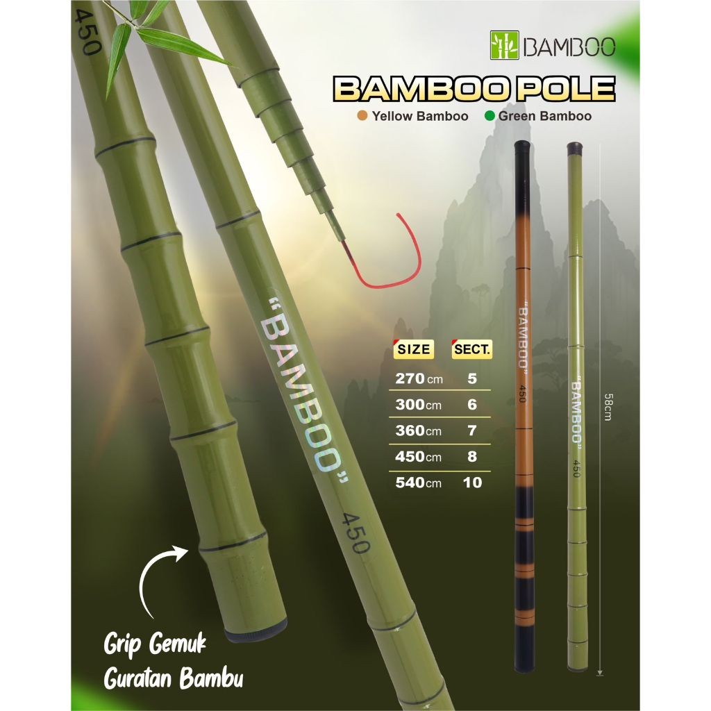 Joran Tegek Bamboo Runcing Ruas Pendek