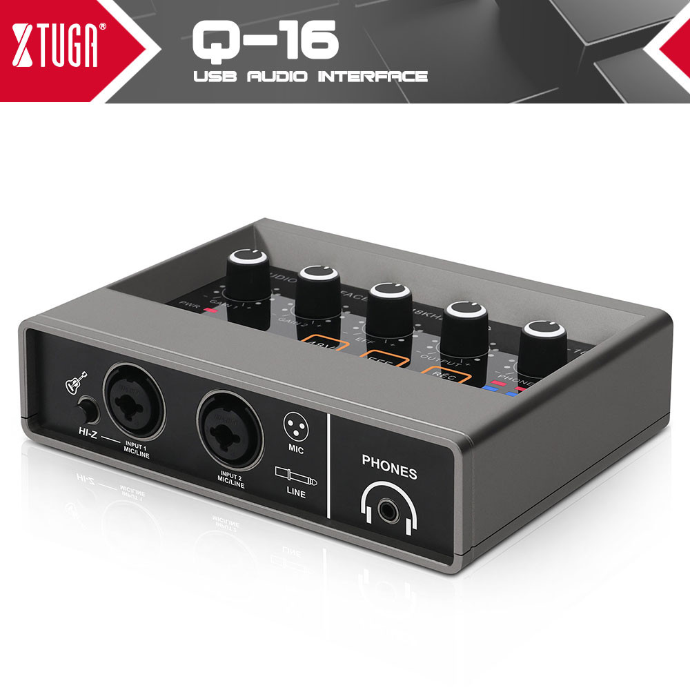 XTUGA Q16 Professional Audio Interface Mini Mono USB Sound Card with Monitoring 2Channel Audio Mixer