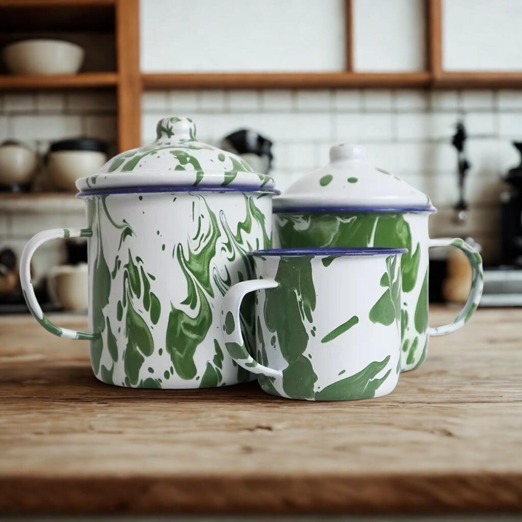 Gelas Enamel Cangkir Mug Jadul Motif Abstrak Gelas Antik Blurik/Blirik