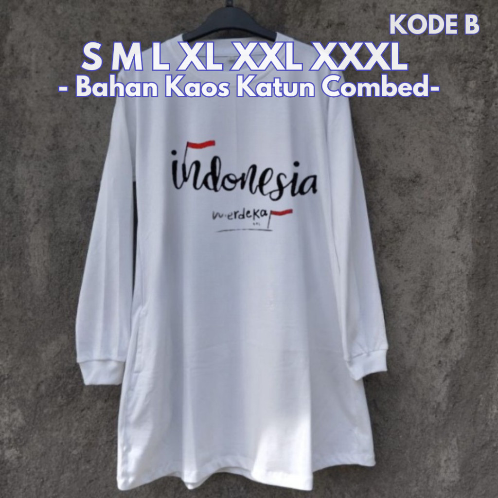 NURKHAYAH.SHOP Baju Atasan Wanita Terbaru Merah Putih Tunik BO S M L XL XXL XXXL Kaos Katun Combed T