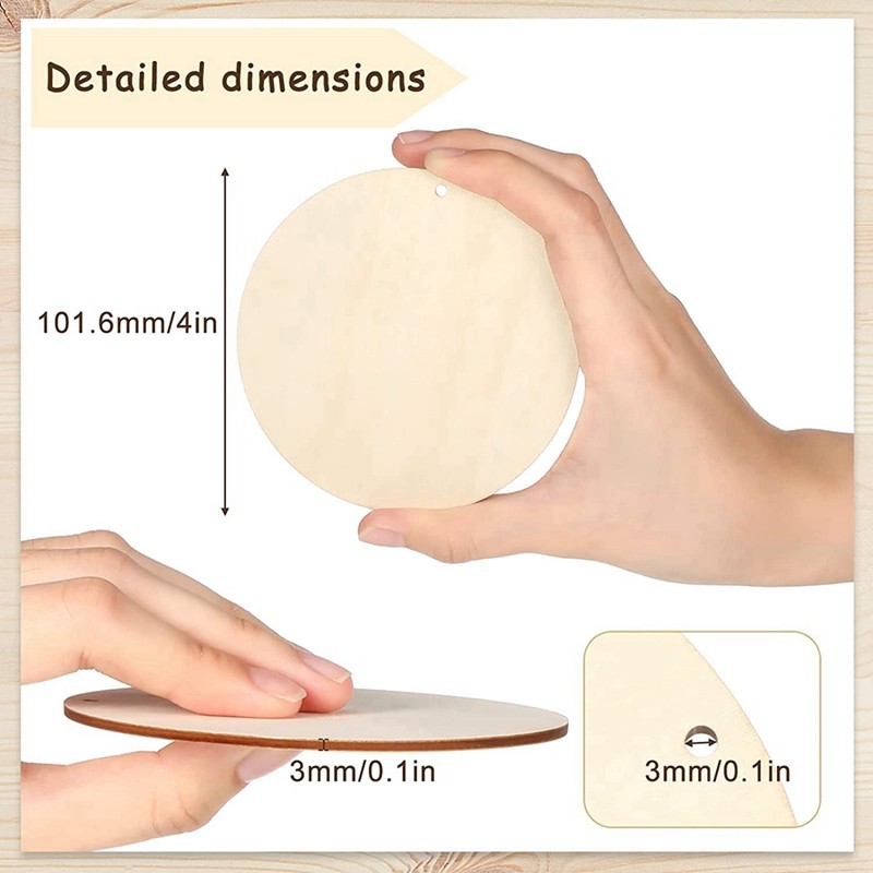 

ABYP 200 Pieces Wood Circles Unfinished Round Cutouts Pre-Drilled Tags Slices Blank Wooden Discs With Holes Pendants (4 Inch)
