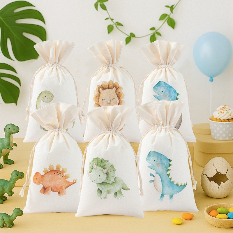 

6pcs Animal Dinosaur Unicorn Cotton Linen Gift Bags Birthday Party Decor Kids Wedding Party Favor Bag Baby Shower Gift Bag