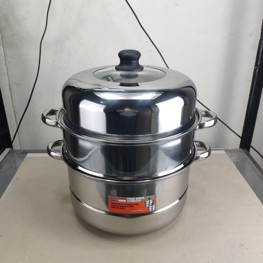 Panci Kukus Stainless 30 cm 3 Tingkat | Kukusan Serbaguna Bolu Kukus Dimsum Bakpao