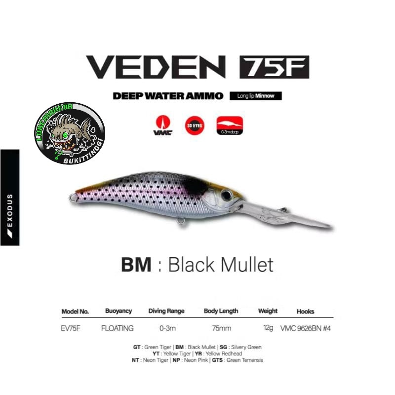 LURE EXODUS VEDEN 75F BLACK MULLET