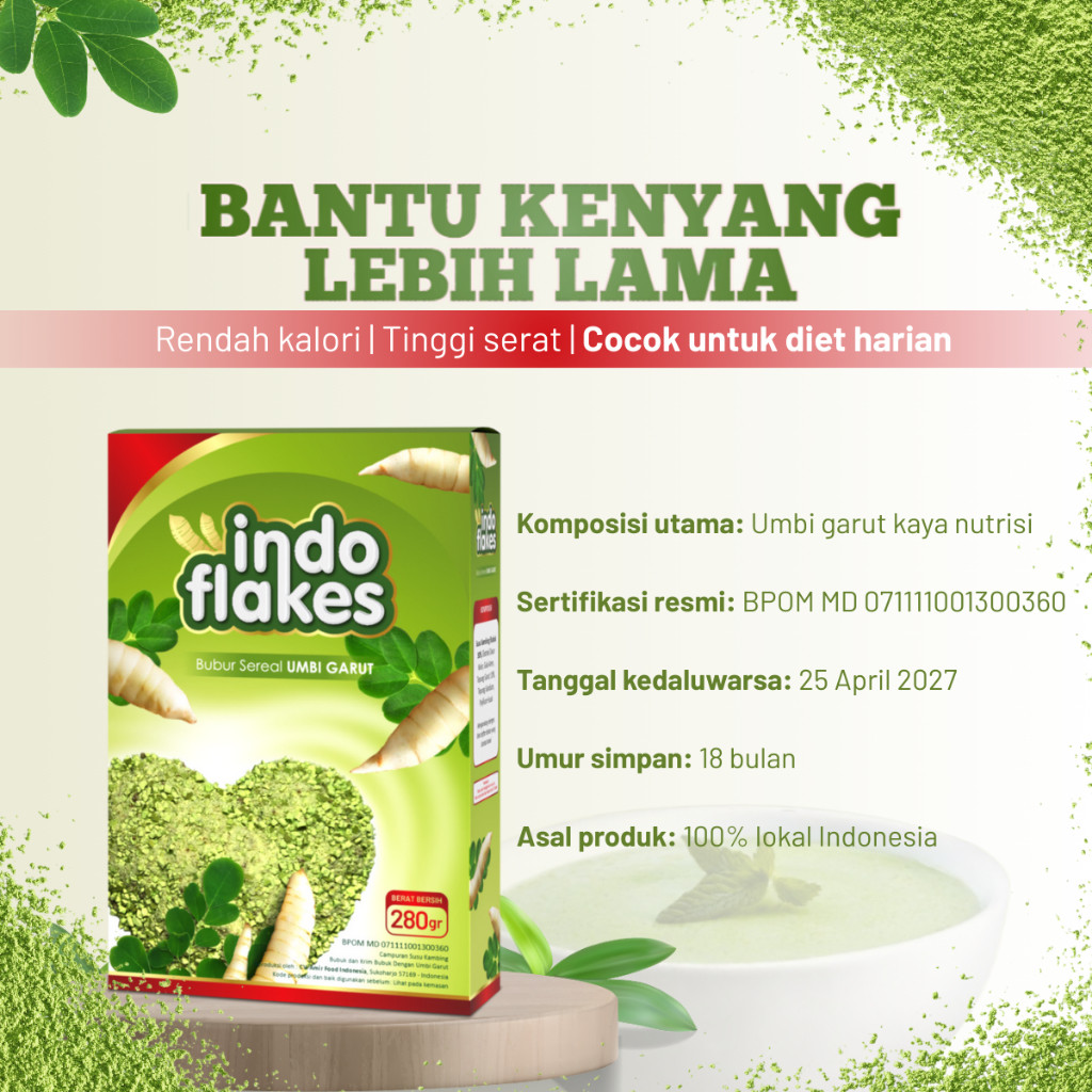 

INDOFLAKES – sereal umbi garut original 1 box | sarapan sehat untuk asam lambung & maag | aman untuk lambung sensitif | bergizi alami