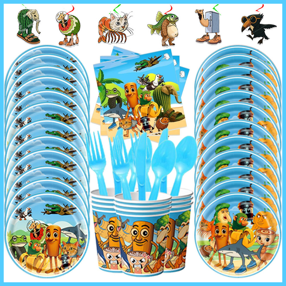 

Brainrot Themed Birthday Party Set Italian Tung Tung Sahur Cartoon Plate Napkins Paper Tableware Balloon Full Set Kid Decoration